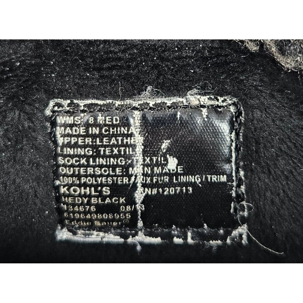 Eddie Bauer Women 8 Hedy Black Pull-on Boots Leather Suede Faux Fur Cinch Top - Picture 6 of 7